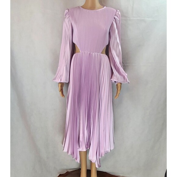 Mac Duggal Dresses & Skirts - New MAC DUGGAL Sample (2) Lilac Satin Pleated Long Sleeve Cutout Midi Dress